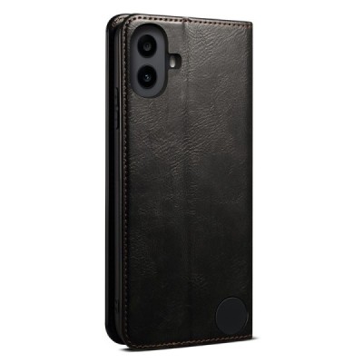 Nothing CMF Phone 1 atvēramais melns ādas „Crazy Horse“ futrālis - maciņš / Vacins.lv