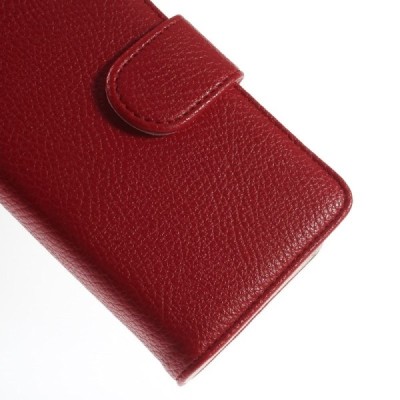 Nokia Lumia 530 atverčiamas raudonas odinis Litchi dėklas - piniginė / Priedai.lt
