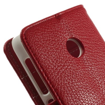 Nokia Lumia 530 atverčiamas raudonas odinis Litchi dėklas - piniginė / Priedai.lt