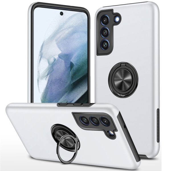 „Fashion“ Kickstand cieta silikona (TPU) apvalks - sudrabs (Galaxy S21 FE)