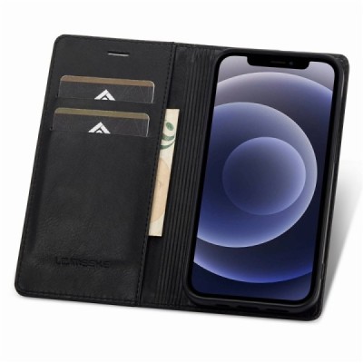 Apple iPhone 12 Mini LC IMEEKE atverčiamas juodas odinis dėklas - piniginė | Priedai.lt