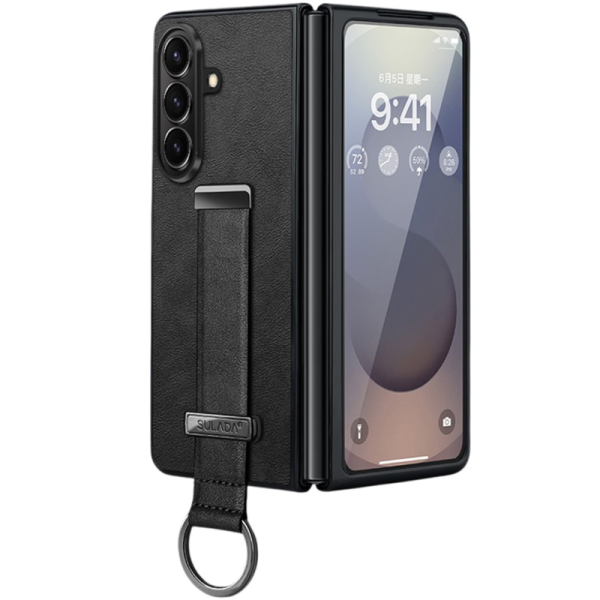 „Sulada“ Leather Kickstand ādas apvalks - melns (Galaxy Fold7)