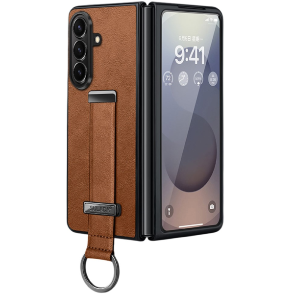 „Sulada“ Leather Kickstand ādas apvalks - brūns (Galaxy Fold7)