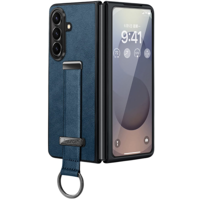 „Sulada“ Leather Kickstand Samsung Galaxy Fold7 zils ādas apvalks | Vacins.lv