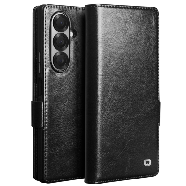 "QIALINO" atvēramais ādas maciņš - melns (Galaxy Fold7)