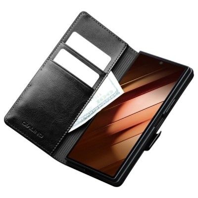 Samsung Galaxy Fold7 "QIALINO" atvēramais ādas melns maciņš - maks | Vacins.lv