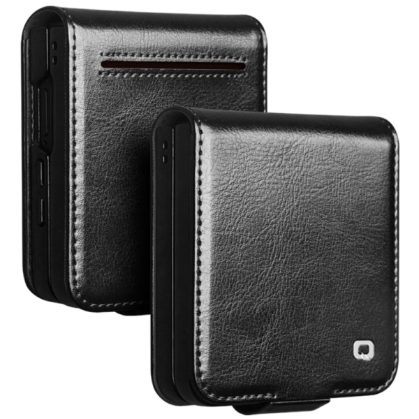 "QIALINO" atvēramais ādas maciņš - melns (Galaxy Flip7)