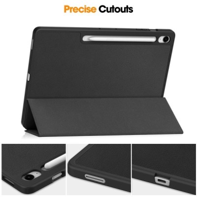 Samsung Galaxy Tab S10 FE+ atvēramais melns maciņš - maks ar vietu, kur ielikt stylus | Vacins.lv