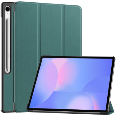 Samsung Galaxy Tab S10 FE+ „Saige" atverčiamas žalias odinis dėklas (sulankstomas) | Priedai.lt