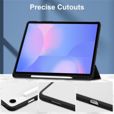 Samsung Galaxy Tab S10 FE+ Copernice atverčiamas juodas odinis dėklas - knygutė su vieta liestukui | Priedai.lt