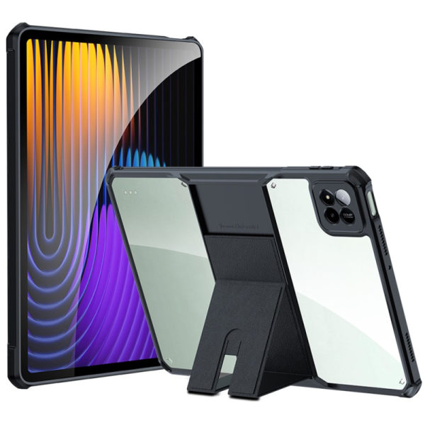 „XUNDD“ Kickstand cieta silikona (TPU) akrils apvalks - dzidrs / melns (Xiaomi Pad 7 / Pad 7 Pro)