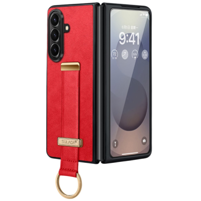 „Sulada“ Leather Kickstand Samsung Galaxy Fold7 sarkans ādas apvalks | Vacins.lv