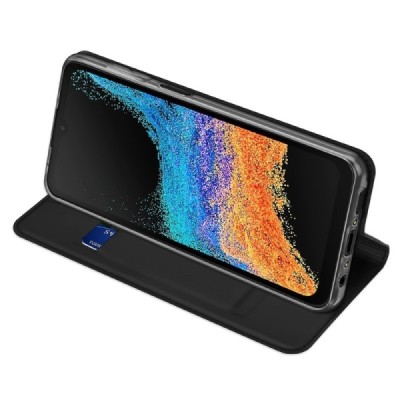 Samsung Galaxy XCover7 Pro "Dux Ducis" Skin sērijas melns ādas atvērams maciņš | Vacins.lv