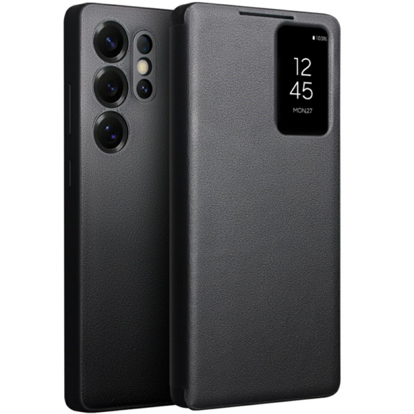 „QIALINO“ atvēramais ādas maciņš - melns (Galaxy S25 Ultra)
