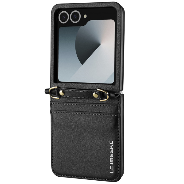 „LC.IMEEKE“ Leather plastmasas apvalks - melns (Galaxy Flip7)