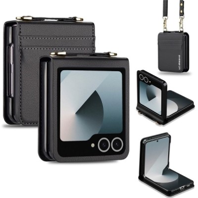 Samsung Galaxy Flip7 „LC.IMEEKE“ Leather melns plastika apvalks | vacins.lv