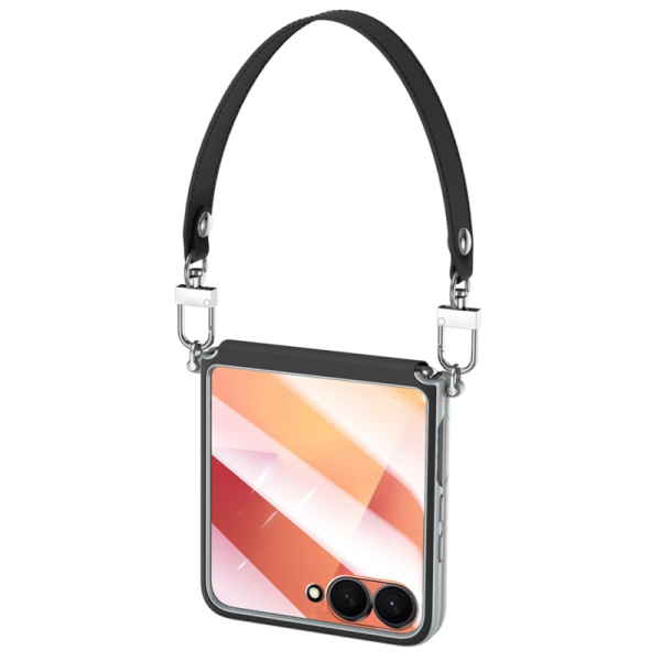 „Sulada“ Leather Strap Kickstand ādas apvalks - melns (Galaxy Flip7)