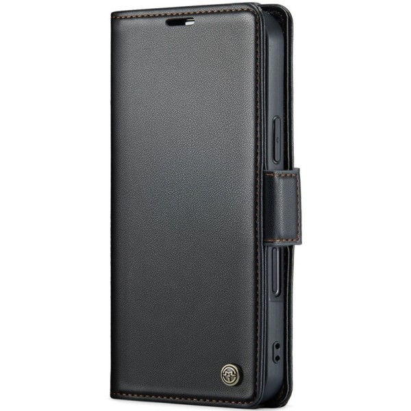 "CaseMe" Leather atvēramais ādas maciņš - melns (iPhone 16 Pro Max)