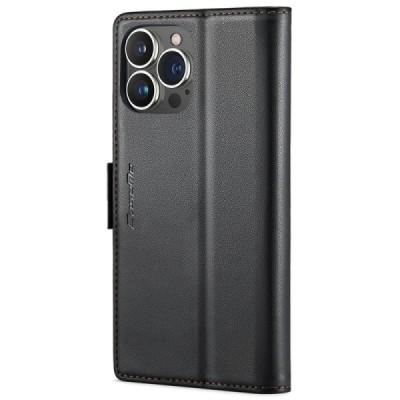 Apple iPhone 16 Pro Max CaseMe Leather atvēramais ādas maciņš (maks)  - melns | Vacins.lv