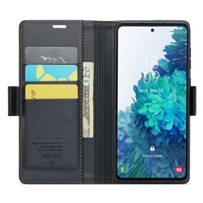 Samsung Galaxy S20 FE CaseMe Leather atverčiamas juodas odinis dėklas - knygutė | Priedai.lt
