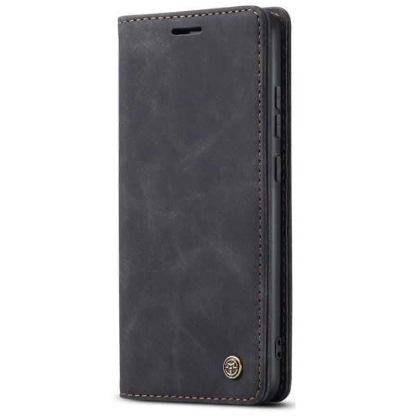 "CaseMe" Retro solīds atvēramais ādas maciņš - melns (Galaxy S25 Edge)