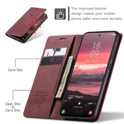 Samsung Galaxy S25 Edge CaseMe Retro solīds atvēramais ādas bordo maciņš - maks | Vacins.lv