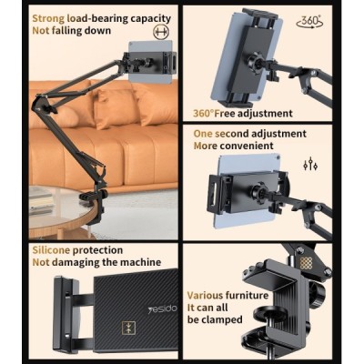 „YESIDO“ Desktop Stand universalus stalinis planšetės (telefono) laikiklis - juodas | Priedai.LT