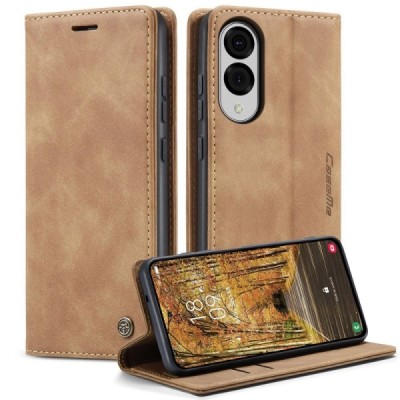 Samsung Galaxy S25 Edge CaseMe Retro solīds atvēramais ādas gaiši brūns maciņš - maks | Vacins.lv