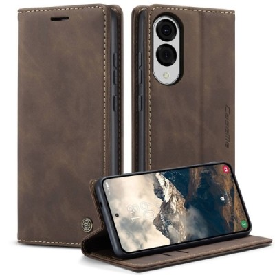 Samsung Galaxy S25 Edge CaseMe Retro solīds atvēramais ādas brūns maciņš - maks | Vacins.lv