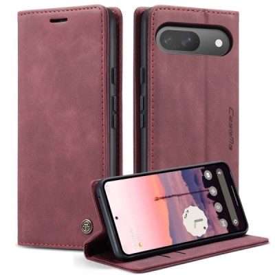 Google Pixel 10 Pro / 10 / 9 Pro / 9 CaseMe Retro solīds atvēramais ādas bordo maciņš - maks | Vacins.lv