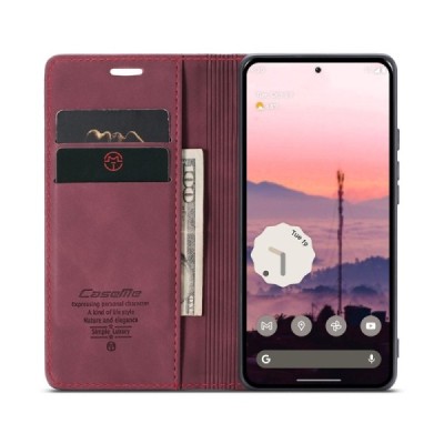 Google Pixel 10 Pro / 10 / 9 Pro / 9 CaseMe Retro solīds atvēramais ādas bordo maciņš - maks | Vacins.lv