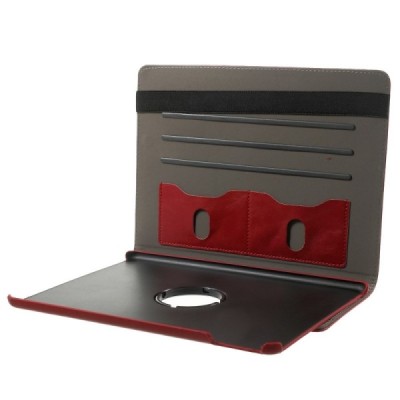 Apple iPad Air 2 solidus atverčiamas raudonas odinis dėklas (360°) - stovas / Priedai.lt