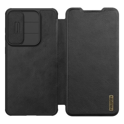 Greznais „Nillkin“ Qin Pro sērijas ādas atvērams melns Samsung Galaxy S25 Edge maciņš | Vacins.lv