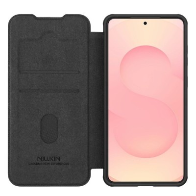 Greznais „Nillkin“ Qin Pro sērijas ādas atvērams melns Samsung Galaxy S25 Edge maciņš | Vacins.lv