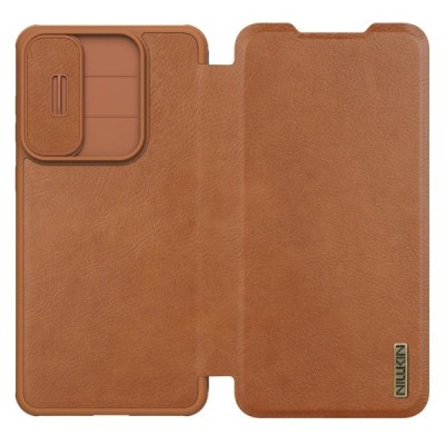 Greznais "Nillkin" Qin Pro sērijas ādas atvērams brūns Samsung Galaxy S25 Edge maciņš | Vacins.lv