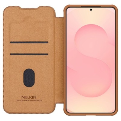 Greznais "Nillkin" Qin Pro sērijas ādas atvērams brūns Samsung Galaxy S25 Edge maciņš | Vacins.lv