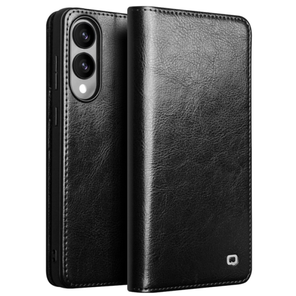 "QIALINO" atvēramais ādas maciņš - melns (Galaxy S25 Edge)