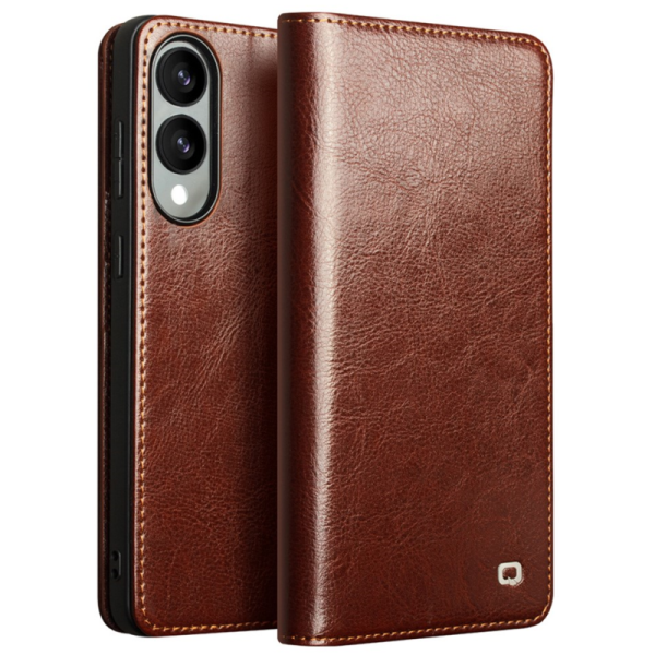 "QIALINO" atvēramais ādas maciņš - brūns (Galaxy S25 Edge)