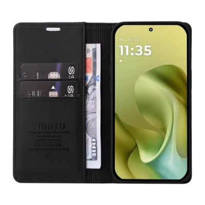 Motorola Moto G86 / G86 Power "Split" sērijas melns atvērams maciņš, maks | Vacins.lv