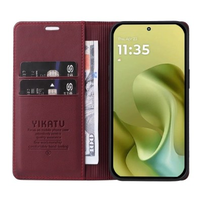 Motorola Moto G86 / G86 Power "Split" sērijas bordo atvērams maciņš, maks | Vacins.lv