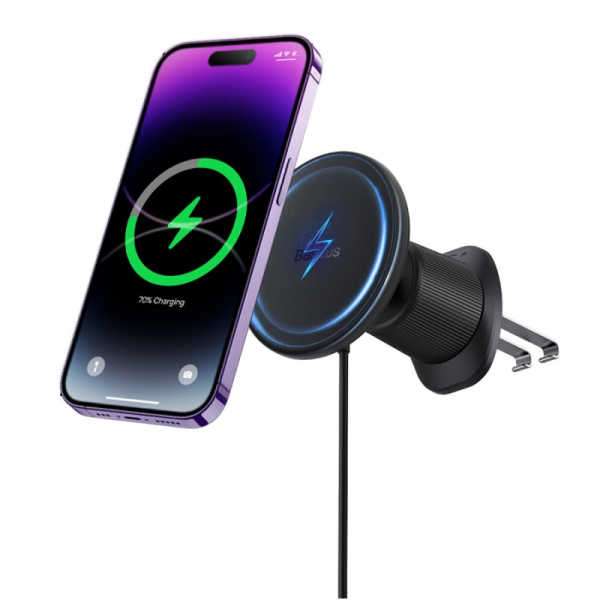 „BASEUS“ Magnetic automašīnas telefona turētājs / lādētājs (15W) - melns