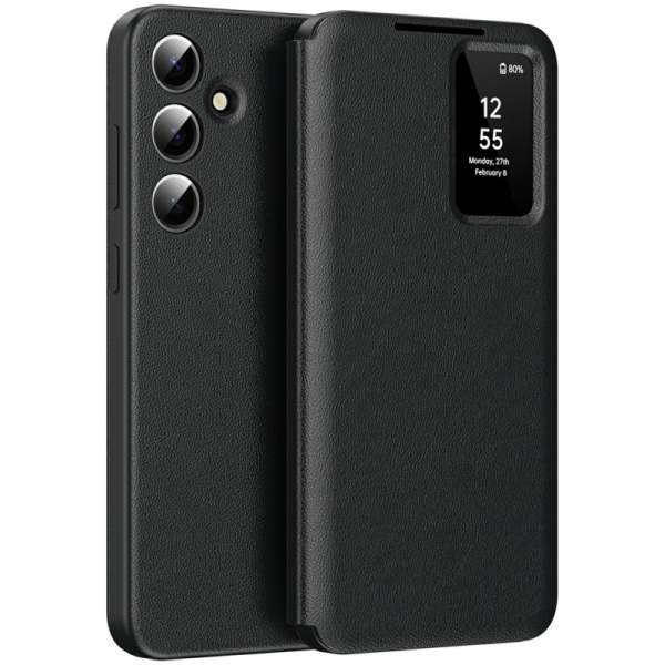 "Qing" Smart View solīds atvēramais maciņš - melns (Galaxy A56)