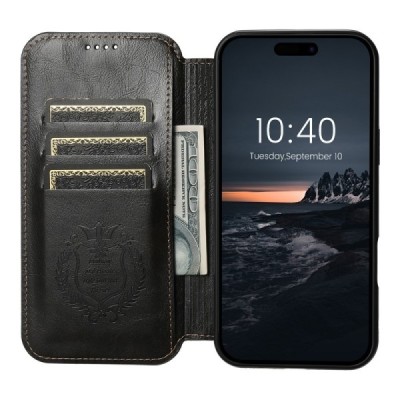 Apple iPhone 16 Pro "Suteni" MagSafe melns atvērams maciņš, maks | Vacins.lv