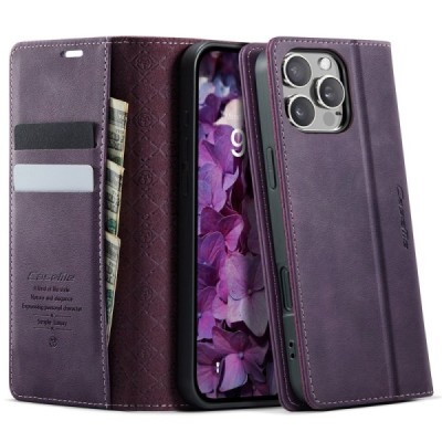 Apple iPhone 16 Pro Max CaseMe Retro Skin atvēramais ādas violets maciņš - maks | Vacins.lv
