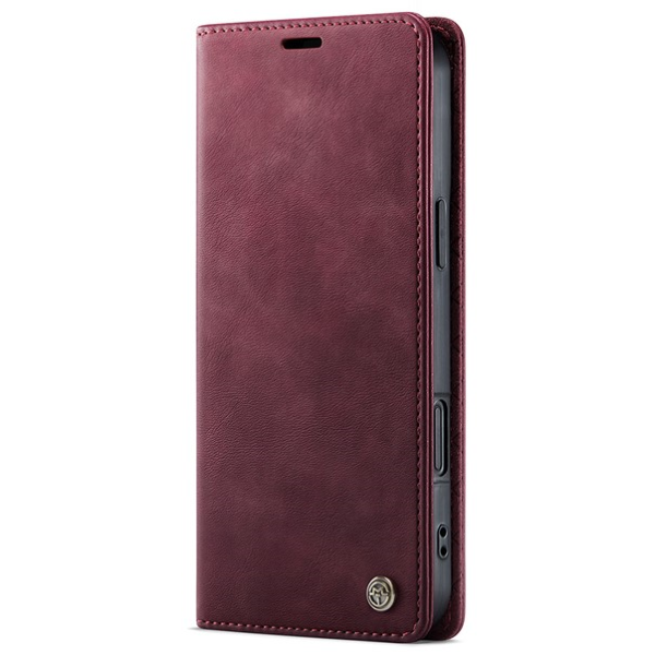 "CaseMe" Retro Skin atvēramais ādas maciņš - bordo (iPhone 16 Pro Max)