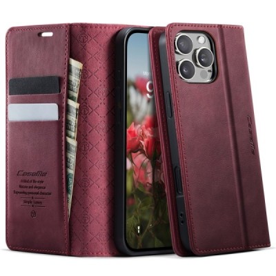 Apple iPhone 16 Pro Max CaseMe Retro Skin atvēramais ādas bordo maciņš - maks | Vacins.lv