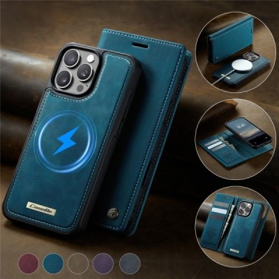 Apple iPhone 16 Pro Max „CaseMe“ MagSafe Leather 2-in-1 atlokāms maciņš - zaļš | Vacins.lv