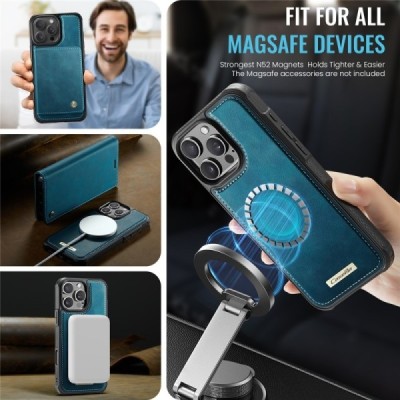 Apple iPhone 16 Pro Max „CaseMe“ MagSafe Leather 2-in-1 atlokāms maciņš - zaļš | Vacins.lv