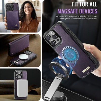 Apple iPhone 16 Pro Max „CaseMe“ MagSafe Leather 2-in-1 atlokāms maciņš - violets | Vacins.lv