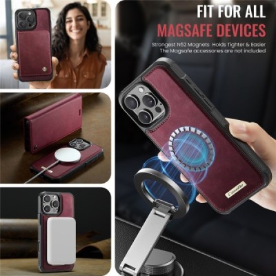 Apple iPhone 16 Pro Max „CaseMe“ MagSafe Leather 2-in-1 atlokāms maciņš - bordo | Vacins.lv